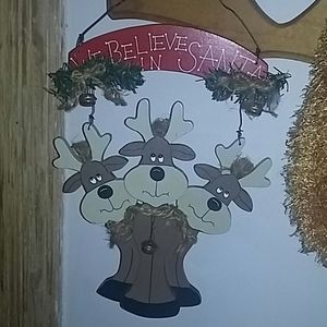 Christmas Santa reindeer wooden wallhanging